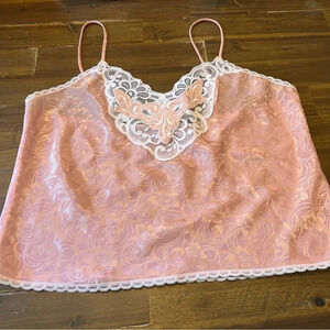 Vintage Coquette Chemise Tank Lingerie Slip Top Lace Pink Spaghetti Strap M Cami